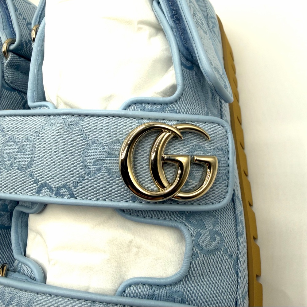 NEW NIB Gucci GG Marmont Logo Blue Canvas Monogram Platform Dad Strap Sandals - Picture 3 of 13